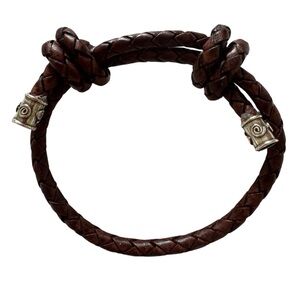 Hand Crafted Brown Braided Leather and Sterling Silver Adjustable Bracelet NEW